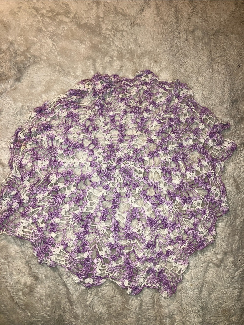 Source Unknown Vintage Purple and White Crochet Lace Doily